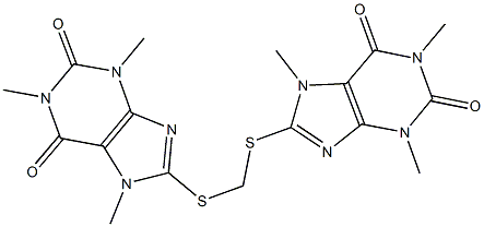 1,3,7-trimethyl-8-({[(1,3,7-trimethyl-2,6-dioxo-2,3,6,7-tetrahydro-1H-purin-8-yl)sulfanyl]methyl}sulfanyl)-3,7-dihydro-1H-purine-2,6-dione Struktur