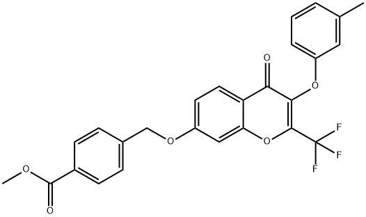 methyl 4-({[3-(3-methylphenoxy)-4-oxo-2-(trifluoromethyl)-4H-chromen-7-yl]oxy}methyl)benzoate Struktur