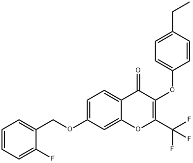 3-(4-ethylphenoxy)-7-[(2-fluorobenzyl)oxy]-2-(trifluoromethyl)-4H-chromen-4-one Struktur