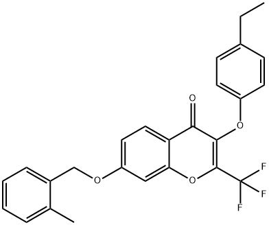 3-(4-ethylphenoxy)-7-[(2-methylbenzyl)oxy]-2-(trifluoromethyl)-4H-chromen-4-one Struktur