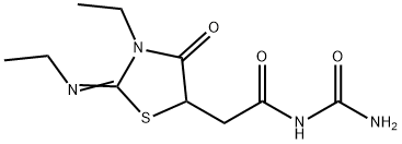 N-{[3-ethyl-2-(ethylimino)-4-oxo-1,3-thiazolidin-5-yl]acetyl}urea Struktur