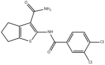 2-[(3,4-dichlorobenzoyl)amino]-5,6-dihydro-4H-cyclopenta[b]thiophene-3-carboxamide Struktur