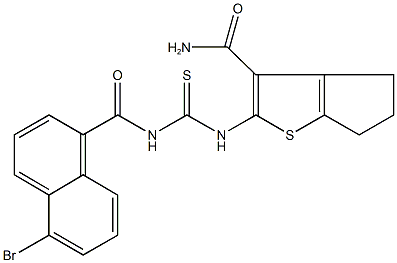 2-({[(5-bromo-1-naphthoyl)amino]carbothioyl}amino)-5,6-dihydro-4H-cyclopenta[b]thiophene-3-carboxamide Struktur