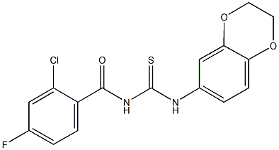 N-(2-chloro-4-fluorobenzoyl)-N'-(2,3-dihydro-1,4-benzodioxin-6-yl)thiourea Struktur