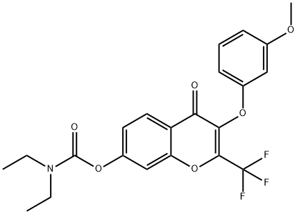 3-(3-methoxyphenoxy)-4-oxo-2-(trifluoromethyl)-4H-chromen-7-yldiethylcarbamate Struktur