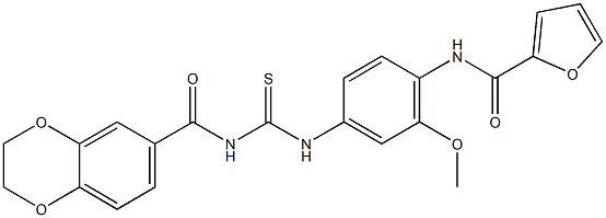 N-[4-({[(2,3-dihydro-1,4-benzodioxin-6-ylcarbonyl)amino]carbothioyl}amino)-2-methoxyphenyl]-2-furamide Struktur