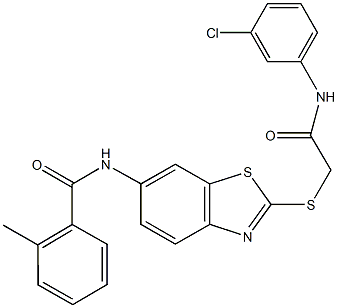 N-(2-{[2-(3-chloroanilino)-2-oxoethyl]sulfanyl}-1,3-benzothiazol-6-yl)-2-methylbenzamide Struktur