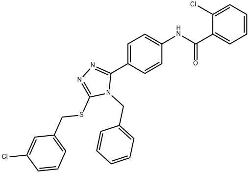 N-(4-{4-benzyl-5-[(3-chlorobenzyl)sulfanyl]-4H-1,2,4-triazol-3-yl}phenyl)-2-chlorobenzamide Struktur