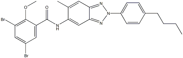 3,5-dibromo-N-[2-(4-butylphenyl)-6-methyl-2H-1,2,3-benzotriazol-5-yl]-2-methoxybenzamide Struktur