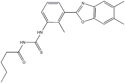 N-[3-(5,6-dimethyl-1,3-benzoxazol-2-yl)-2-methylphenyl]-N'-pentanoylthiourea Struktur