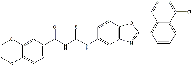 N-[2-(5-chloro-1-naphthyl)-1,3-benzoxazol-5-yl]-N'-(2,3-dihydro-1,4-benzodioxin-6-ylcarbonyl)thiourea Struktur