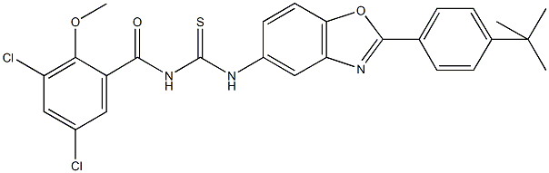 N-[2-(4-tert-butylphenyl)-1,3-benzoxazol-5-yl]-N'-(3,5-dichloro-2-methoxybenzoyl)thiourea Struktur