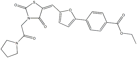 ethyl 4-[5-({2,4-dioxo-3-[2-oxo-2-(1-pyrrolidinyl)ethyl]-1,3-thiazolidin-5-ylidene}methyl)-2-furyl]benzoate Struktur