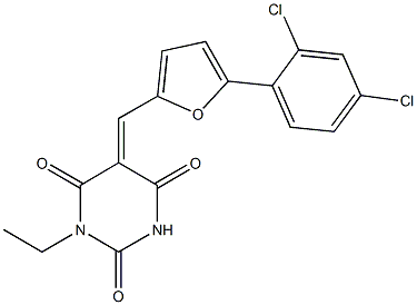 5-{[5-(2,4-dichlorophenyl)-2-furyl]methylene}-1-ethyl-2,4,6(1H,3H,5H)-pyrimidinetrione Struktur