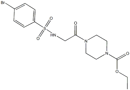 ethyl 4-({[(4-bromophenyl)sulfonyl]amino}acetyl)-1-piperazinecarboxylate Struktur