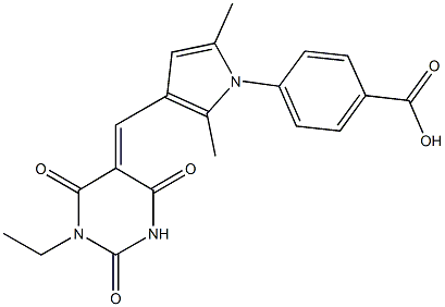 4-{3-[(1-ethyl-2,4,6-trioxotetrahydro-5(2H)-pyrimidinylidene)methyl]-2,5-dimethyl-1H-pyrrol-1-yl}benzoic acid Struktur