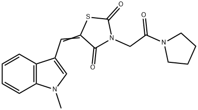 5-[(1-methyl-1H-indol-3-yl)methylene]-3-[2-oxo-2-(1-pyrrolidinyl)ethyl]-1,3-thiazolidine-2,4-dione Struktur