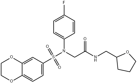 2-[(2,3-dihydro-1,4-benzodioxin-6-ylsulfonyl)-4-fluoroanilino]-N-(tetrahydro-2-furanylmethyl)acetamide Struktur