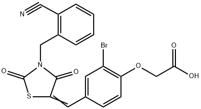 (2-bromo-4-{[3-(2-cyanobenzyl)-2,4-dioxo-1,3-thiazolidin-5-ylidene]methyl}phenoxy)acetic acid Struktur