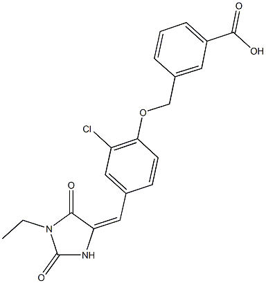 3-({2-chloro-4-[(1-ethyl-2,5-dioxo-4-imidazolidinylidene)methyl]phenoxy}methyl)benzoic acid Struktur