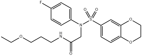 2-[(2,3-dihydro-1,4-benzodioxin-6-ylsulfonyl)-4-fluoroanilino]-N-(3-ethoxypropyl)acetamide Struktur