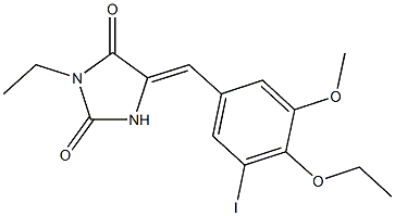 5-(4-ethoxy-3-iodo-5-methoxybenzylidene)-3-ethyl-2,4-imidazolidinedione Struktur