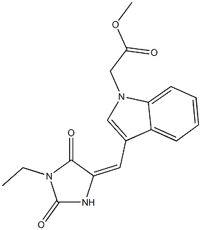 methyl {3-[(1-ethyl-2,5-dioxo-4-imidazolidinylidene)methyl]-1H-indol-1-yl}acetate Struktur