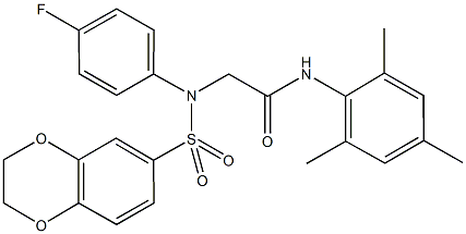 2-[(2,3-dihydro-1,4-benzodioxin-6-ylsulfonyl)-4-fluoroanilino]-N-mesitylacetamide Struktur