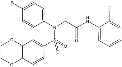 2-[(2,3-dihydro-1,4-benzodioxin-6-ylsulfonyl)-4-fluoroanilino]-N-(2-fluorophenyl)acetamide Struktur