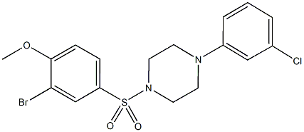 2-bromo-4-{[4-(3-chlorophenyl)-1-piperazinyl]sulfonyl}phenyl methyl ether Struktur