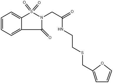 2-(1,1-dioxido-3-oxo-1,2-benzisothiazol-2(3H)-yl)-N-{2-[(2-furylmethyl)sulfanyl]ethyl}acetamide Struktur