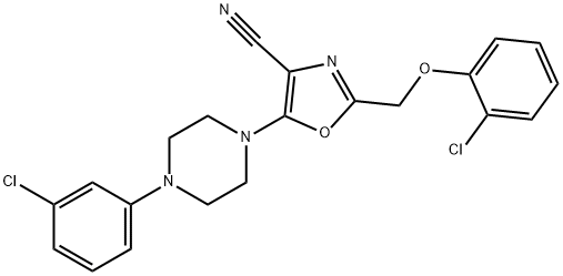 2-[(2-chlorophenoxy)methyl]-5-[4-(3-chlorophenyl)-1-piperazinyl]-1,3-oxazole-4-carbonitrile Struktur