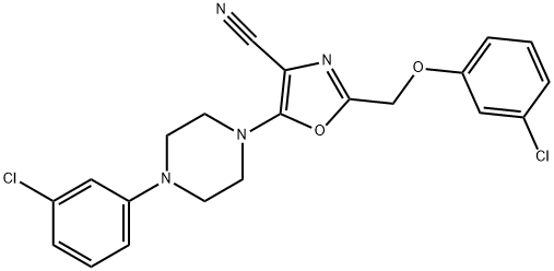 2-[(3-chlorophenoxy)methyl]-5-[4-(3-chlorophenyl)-1-piperazinyl]-1,3-oxazole-4-carbonitrile Struktur