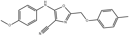 5-(4-methoxyanilino)-2-[(4-methylphenoxy)methyl]-1,3-oxazole-4-carbonitrile Struktur