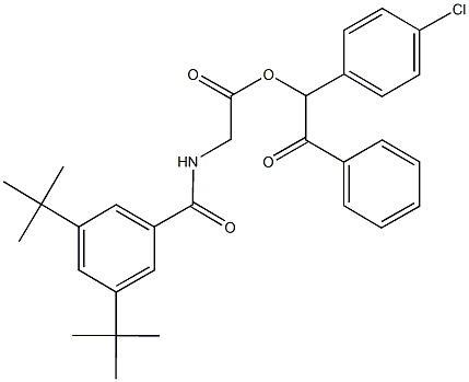 1-(4-chlorophenyl)-2-oxo-2-phenylethyl [(3,5-ditert-butylbenzoyl)amino]acetate Struktur