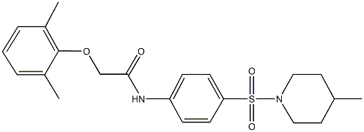 2-(2,6-dimethylphenoxy)-N-{4-[(4-methyl-1-piperidinyl)sulfonyl]phenyl}acetamide Struktur