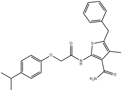 5-benzyl-2-{[(4-isopropylphenoxy)acetyl]amino}-4-methyl-3-thiophenecarboxamide Struktur