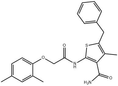 5-benzyl-2-{[(2,4-dimethylphenoxy)acetyl]amino}-4-methyl-3-thiophenecarboxamide Struktur