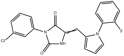 3-(3-chlorophenyl)-5-{[1-(2-fluorophenyl)-1H-pyrrol-2-yl]methylene}-2,4-imidazolidinedione Struktur