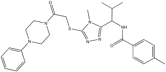 4-methyl-N-[2-methyl-1-(4-methyl-5-{[2-oxo-2-(4-phenyl-1-piperazinyl)ethyl]sulfanyl}-4H-1,2,4-triazol-3-yl)propyl]benzamide Struktur