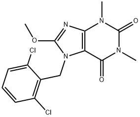 7-(2,6-dichlorobenzyl)-8-methoxy-1,3-dimethyl-3,7-dihydro-1H-purine-2,6-dione Struktur