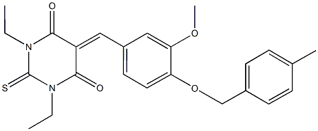 1,3-diethyl-5-{3-methoxy-4-[(4-methylbenzyl)oxy]benzylidene}-2-thioxodihydro-4,6(1H,5H)-pyrimidinedione Struktur