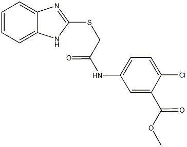 methyl 5-{[(1H-benzimidazol-2-ylsulfanyl)acetyl]amino}-2-chlorobenzoate Struktur