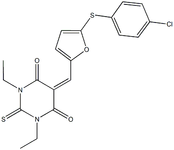 5-({5-[(4-chlorophenyl)sulfanyl]-2-furyl}methylene)-1,3-diethyl-2-thioxodihydro-4,6(1H,5H)-pyrimidinedione Struktur