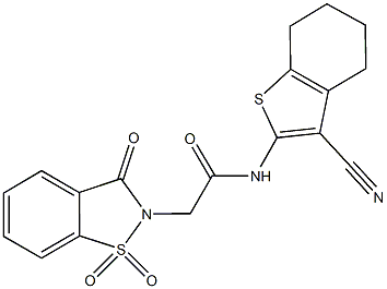 N-(3-cyano-4,5,6,7-tetrahydro-1-benzothien-2-yl)-2-(1,1-dioxido-3-oxo-1,2-benzisothiazol-2(3H)-yl)acetamide Struktur