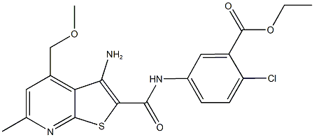 ethyl 5-({[3-amino-4-(methoxymethyl)-6-methylthieno[2,3-b]pyridin-2-yl]carbonyl}amino)-2-chlorobenzoate Struktur