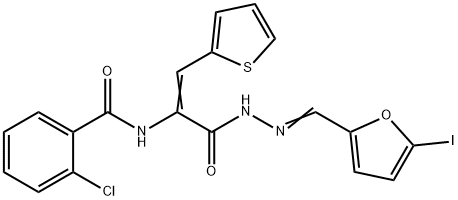 2-chloro-N-[1-({2-[(5-iodo-2-furyl)methylene]hydrazino}carbonyl)-2-(2-thienyl)vinyl]benzamide Struktur