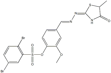 2-methoxy-4-[2-(5-methyl-4-oxo-1,3-thiazolidin-2-ylidene)carbohydrazonoyl]phenyl 2,5-dibromobenzenesulfonate Struktur