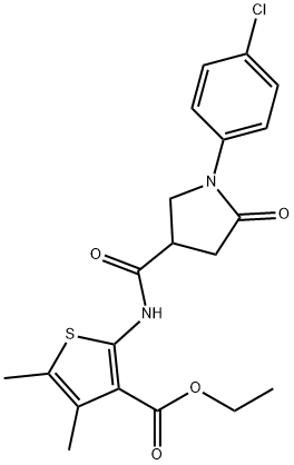 ethyl 2-({[1-(4-chlorophenyl)-5-oxo-3-pyrrolidinyl]carbonyl}amino)-4,5-dimethyl-3-thiophenecarboxylate Struktur