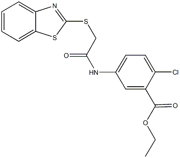 ethyl 5-{[(1,3-benzothiazol-2-ylsulfanyl)acetyl]amino}-2-chlorobenzoate Struktur